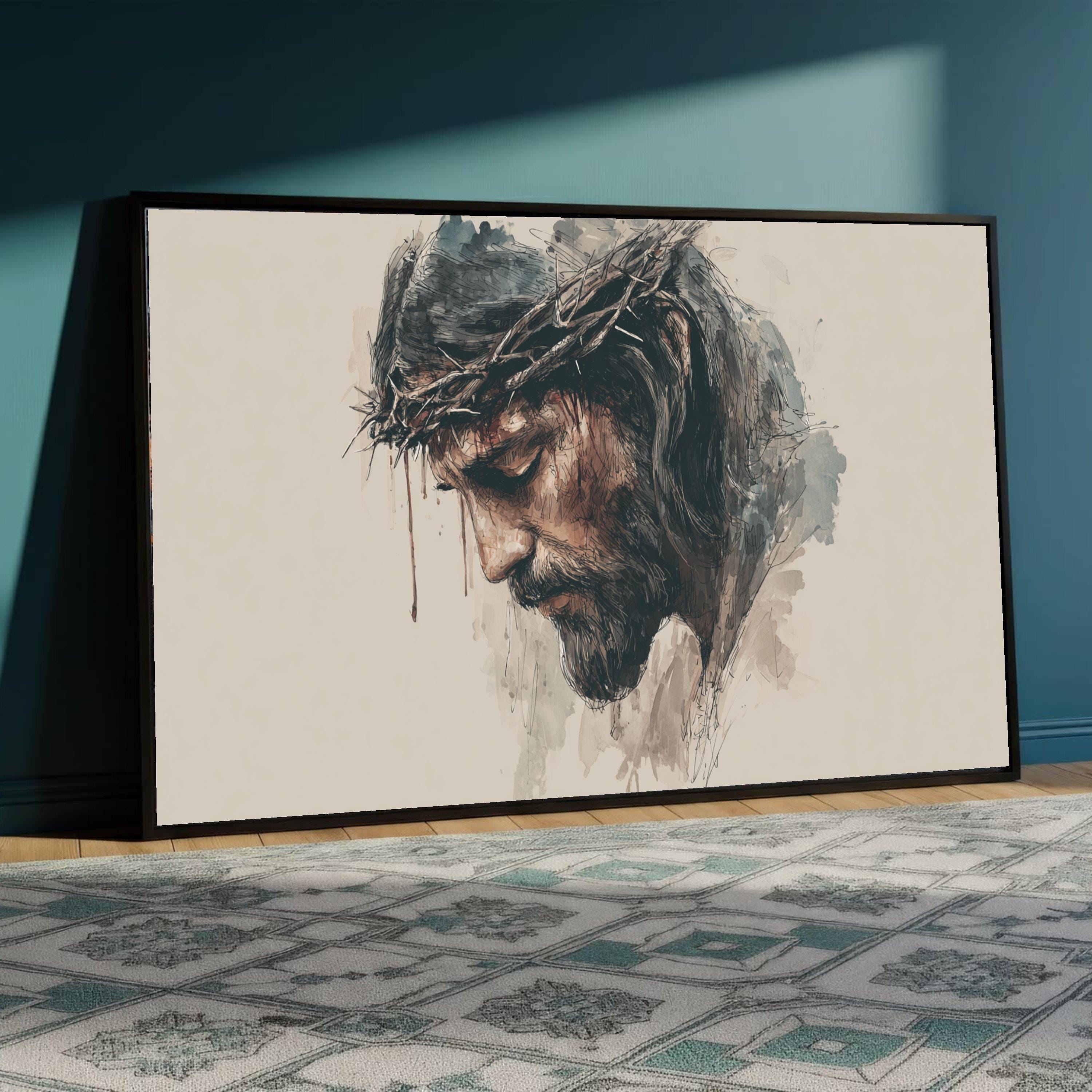 Jesus Christ Crown of Thorns Canvas Print, Religious Spiritual Wall Art ...