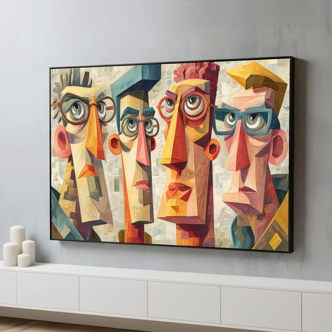 Abstract Cubist Faces Canvas Print, Geometric Portrait Wall Art ...
