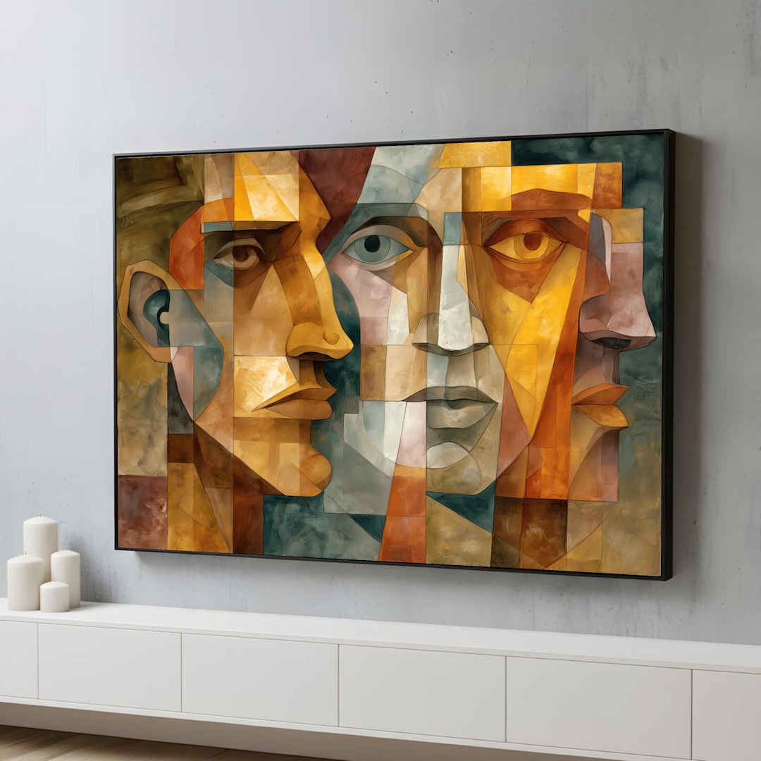 Abstract Faces Cubism Canvas Print, Geometric Portrait Wall Art ...