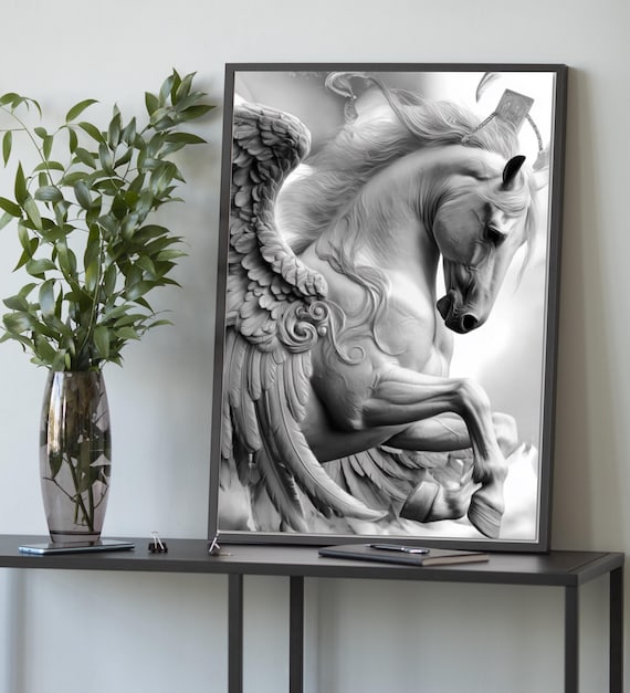 Black and White Pegasus Canvas Print: Mythical Wall Art