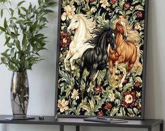 Impresión en lienzo de caballo floral: arte ecuestre de estilo bohemio