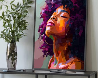 カラフルなポップアートの女性の肖像画：モダンなキャンバスプリント