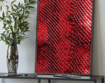 Lienzo de piel de pitón roja: arte mural de lujo con estampado de serpiente