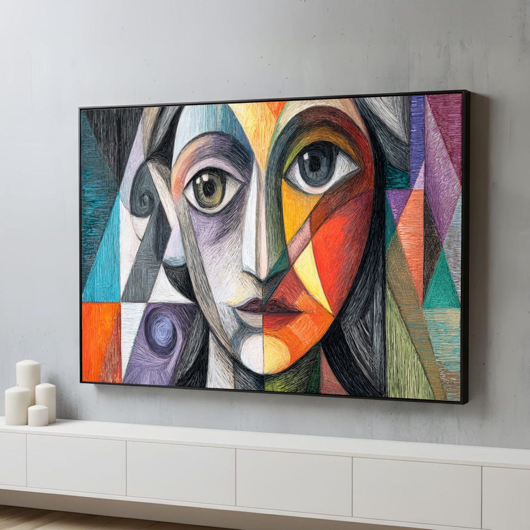 Abstract Cubist Face Canvas Print, Colorful Geometric Portrait Wall Art ...