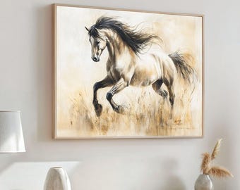 Tela con cavallo selvaggio - Arte murale rustica con stallone, dipinto in stile fattoria western, maestoso arredamento equestre per la casa