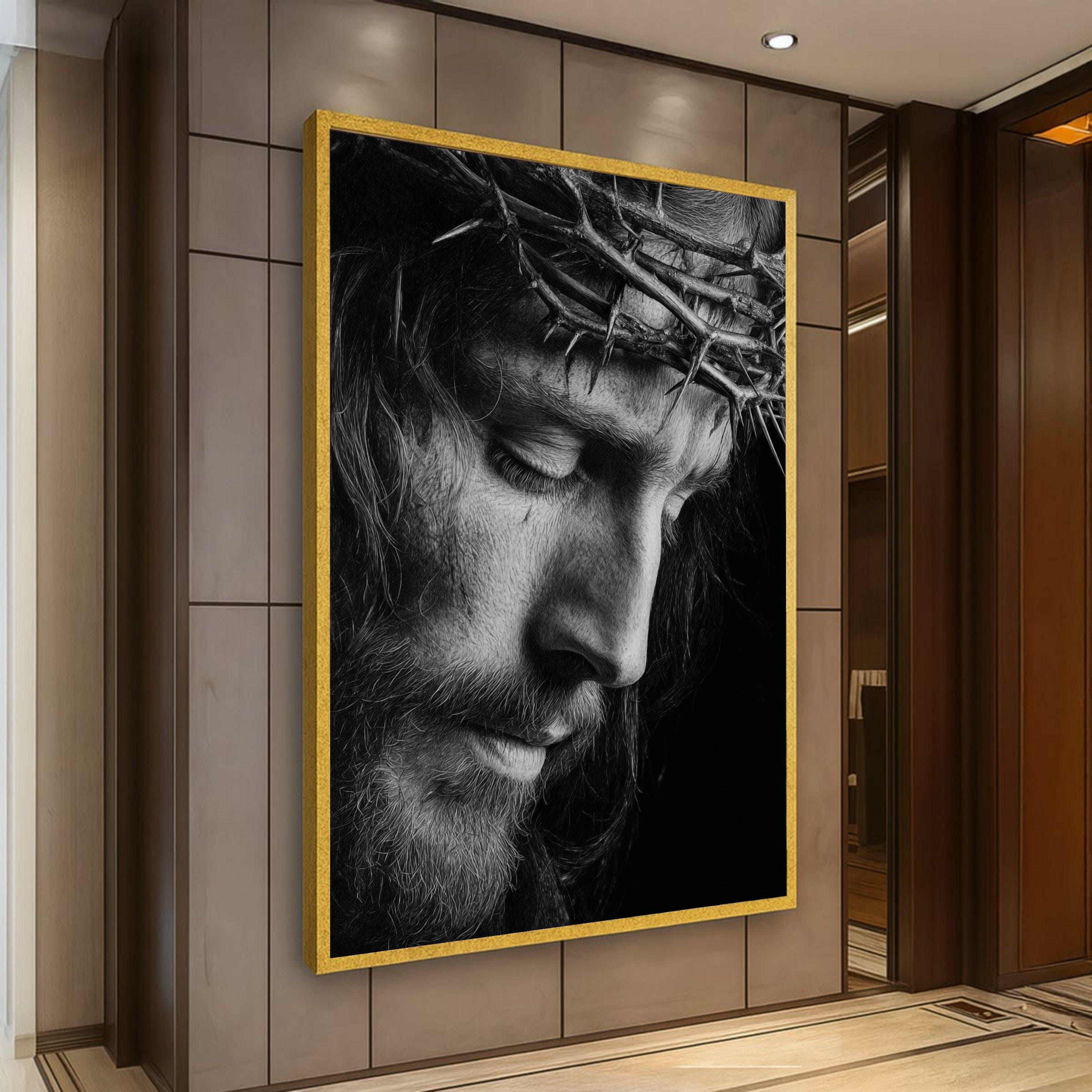 Jesus Christ Crown of Thorns Portrait Canvas Wall Art, Spiritual Home ...