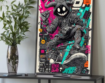 ストリートアート キャラクターアート キャンバス サイバーパンクグラフィティキャンバス - ネオンカラーのダーク
