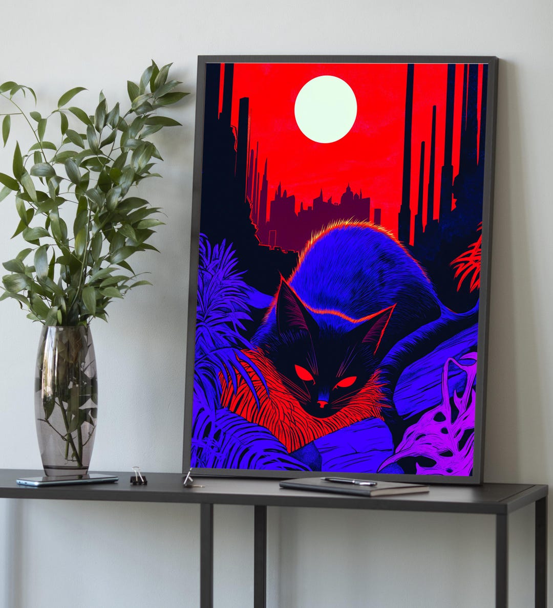 Neon Cyberpunk Cat Canvas: Futuristic Feline Wall Art - Etsy