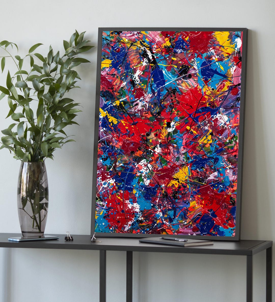 Colorful Abstract Expressionist Canvas – Red Blue Yellow Splatter Wall ...
