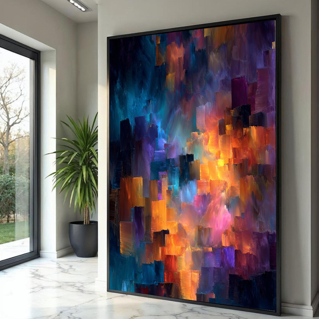 Vibrant Abstract Color Blocks Canvas, Bold Geometric Texture Painting ...