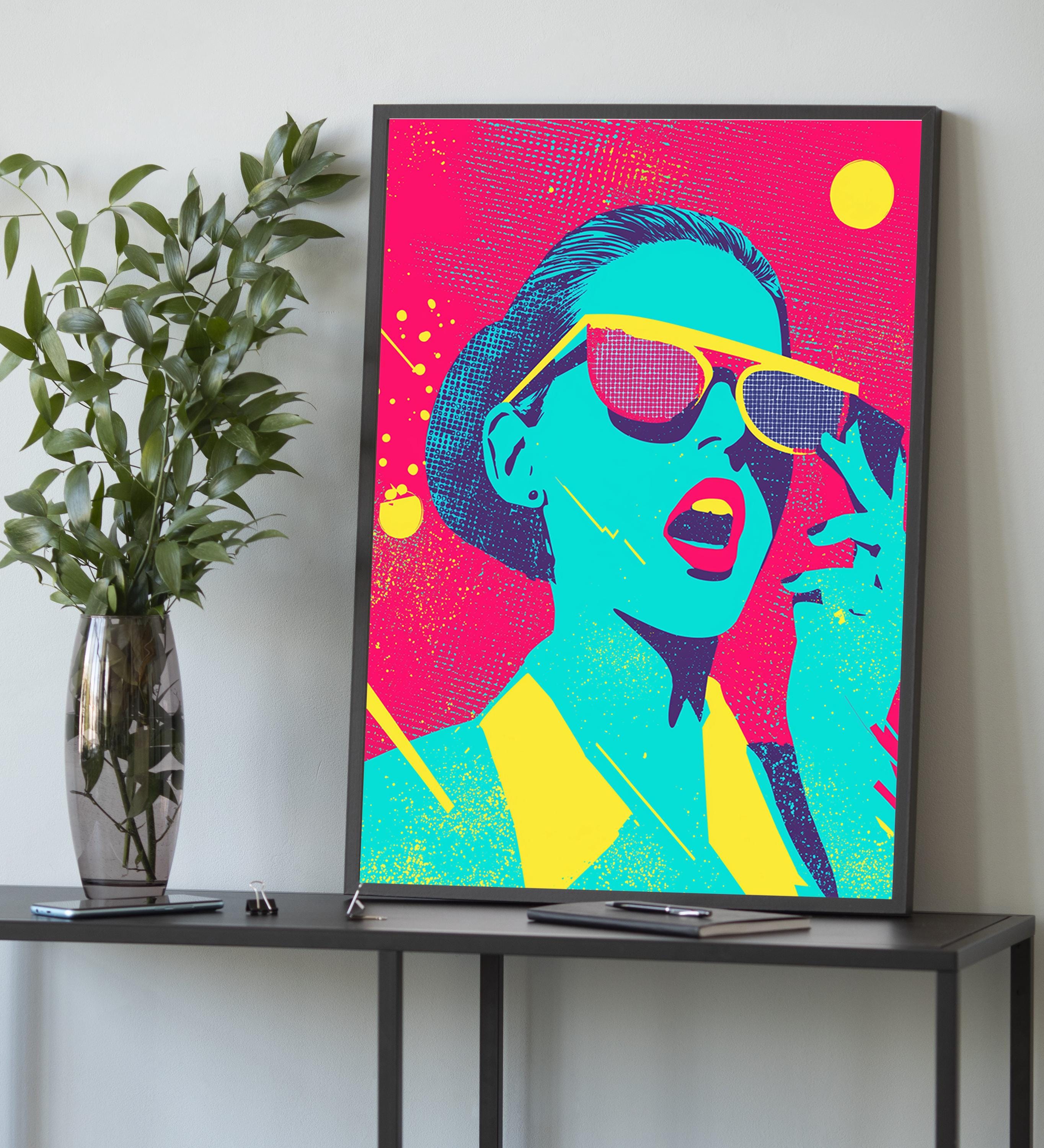 Retro Pop Art Canvas Print: Neon 80s Vaporwave Woman - Etsy Israel