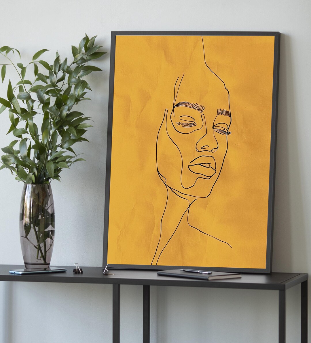 abstract-line-art-woman-canvas-yellow-background-minimal-female-face