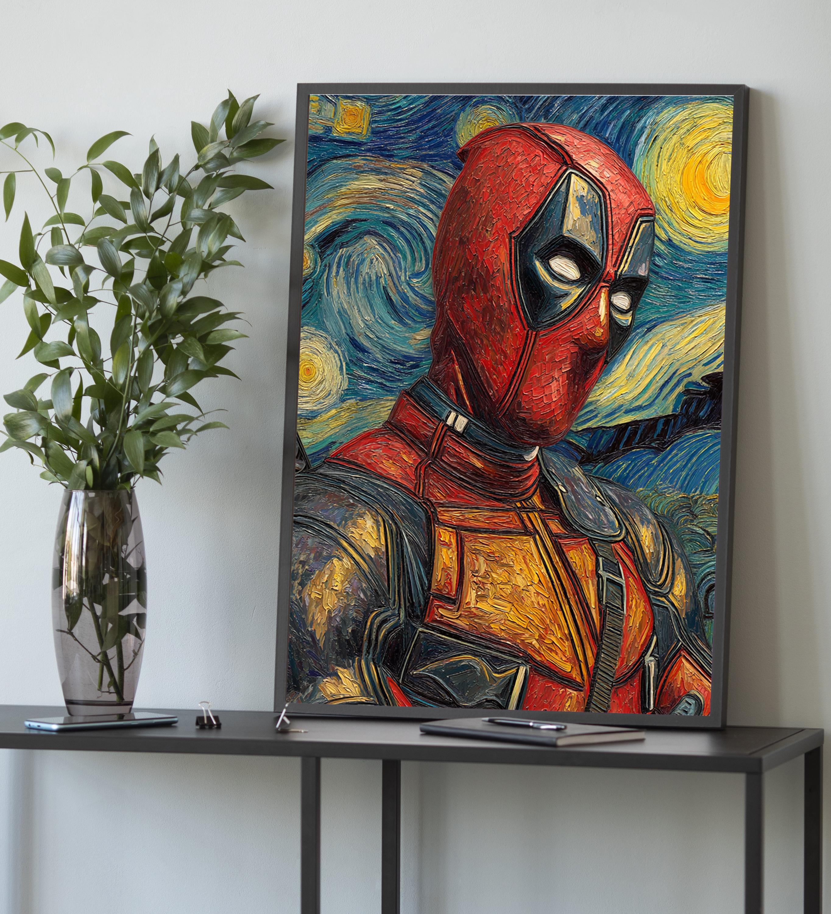 Deadpool Van Gogh Starry Night Style | Vibrant Abstract Superhero