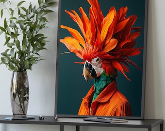 Quadro su tela con pappagallo esotico - Ritratto di uccello vivace, poster tropicale colorato, decorazione moderna con animali