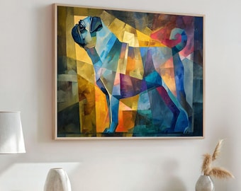 Cubist Pug Canvas – Abstract Dog Wall Art, Colorful Geometric Pet Poster, Modern Home Decor