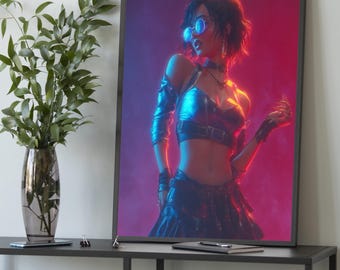 Cyberpunk Woman Portrait Canvas: Neon Sci-Fi Wall Art