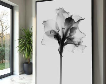X-Ray Floral Canvas Print, Black White Botanical Wall Art, Minimalist Home Decoration