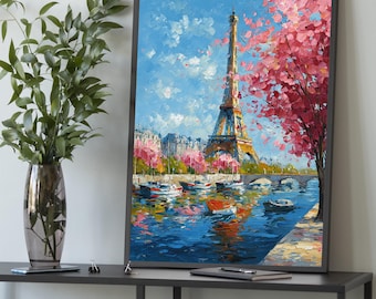 Torre Eiffel di Parigi su tela – Dipinto ad olio impressionista, arte murale, poster romantico della Francia, decorazione della città
