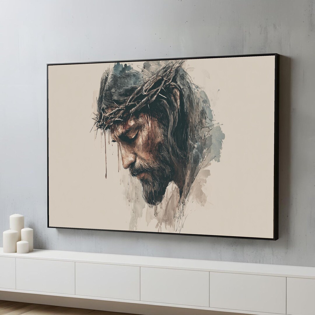 Jesus Christ Crown of Thorns Canvas Print, Religious Spiritual Wall Art ...