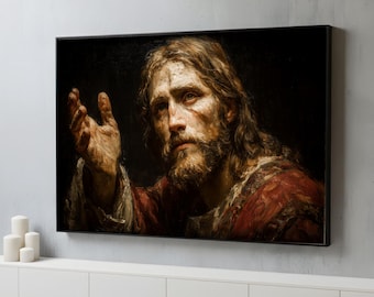 Retrato de Jesucristo compasivo sobre lienzo, arte religioso para pared, decoración cristiana estilo pintura al óleo.