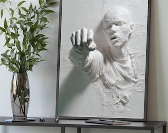 3D canvas muurkunst menselijke figuur – moderne abstracte witte sculptuur, illusie, hedendaagse woondecoratie