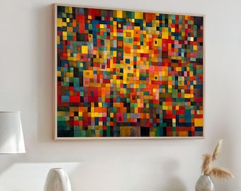 抽象的なモザイクアートキャンバス、カラフルな幾何学模様の絵画、水彩