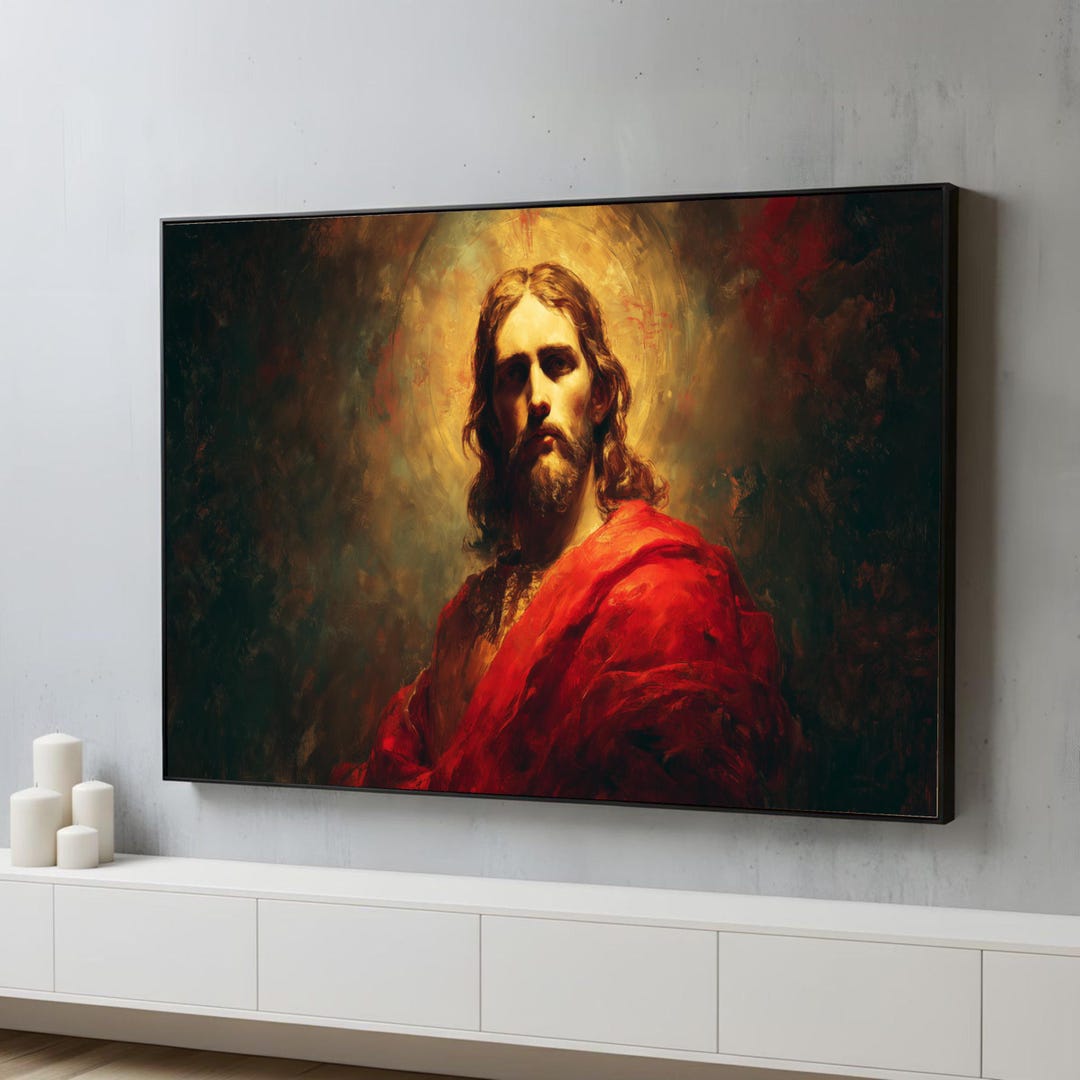 Iconic Jesus Christ Portrait Canvas, Religious Spiritual Wall Art ...