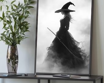 Gothic Witch Canvas Wall Art: Elegant Halloween Home Decor