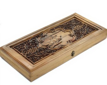 Handmade Wooden Backgammon Set: Carved Walnut Board Game (21.6")