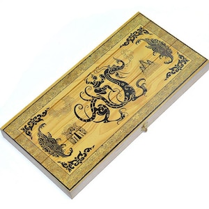 Handmade Carved Wooden Backgammon & Checkers Board – Large "Indian Dragon" Design