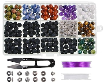 Natural Stone Beads Box Set 8mm DIY Bracelet Jewelry Making Kit with Tools