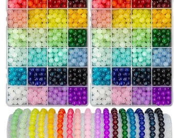 1200pcs 8mm Glass Beads 24 Colors Crystal Bracelet Making Kit for Beginners