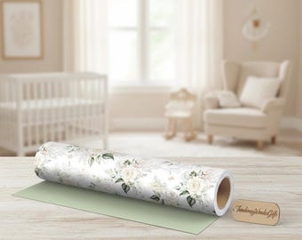 Floral Wedding Wrapping Paper Roll 17.5 Inch x 33 Ft Reversible Green Back