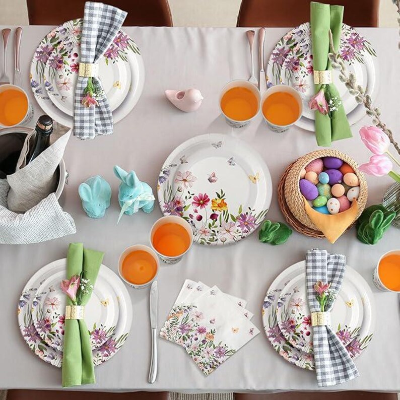 Spring Dish Assortment 250 Pcs Spring Wildflower Tableware Set Disposable Plates Napkins Cups ...