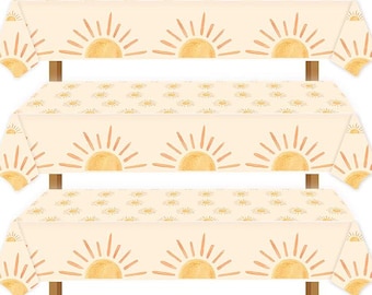 Boho Sunshine Birthday Tablecloths 3 Pcs | Sun Themed Boho Party Decorations | Baby Shower First Trip Hippie Sunshine Party Supplies