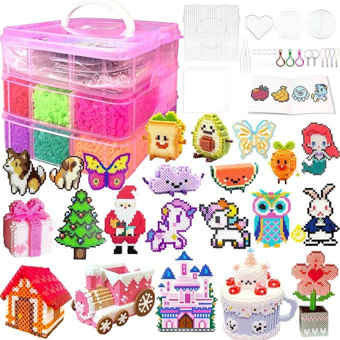 11000 Fuse Beads Kit for Kids 20 Colors DIY Craft Set With Storage Box ...
