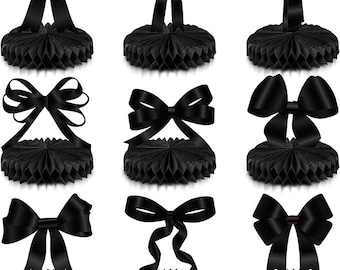 Black Bow Party Decorations 9 Pcs | Honeycomb Centerpieces Coquette Table Decor