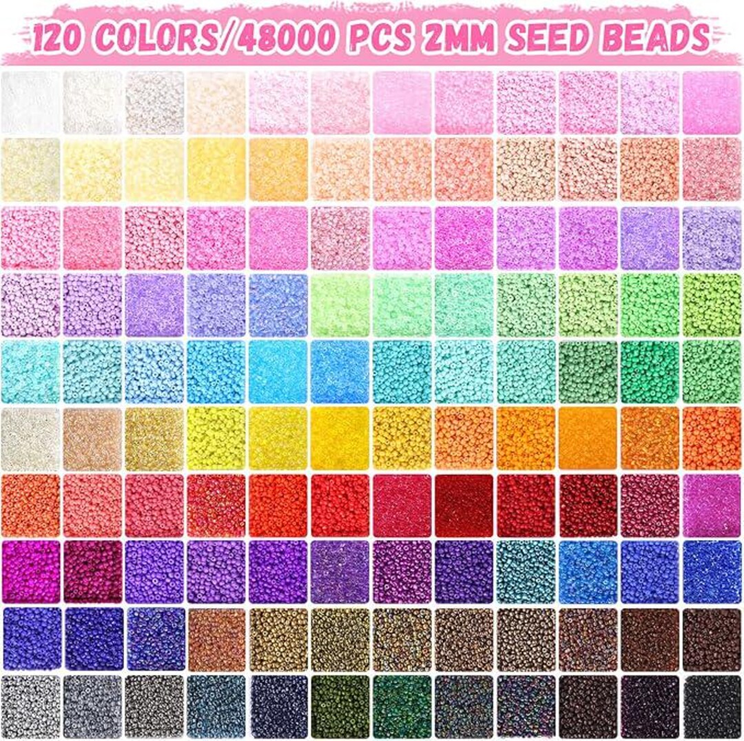 49000pcs 2mm Seed Beads 120 Colors Bracelet Kit With Letters & Smile ...