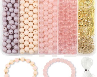 400pcs 8mm Pink Glass Beads Crystal Bracelet Making Kit DIY Jewelry Crafts