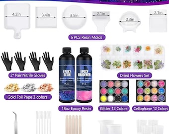 Epoxy Resin Kit for Beginners DIY with Molds Dried Flowers 18oz Craft Set