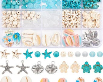 210pcs Ocean Beads Kit Starfish Turtle Turquoise DIY Jewelry Craft Set