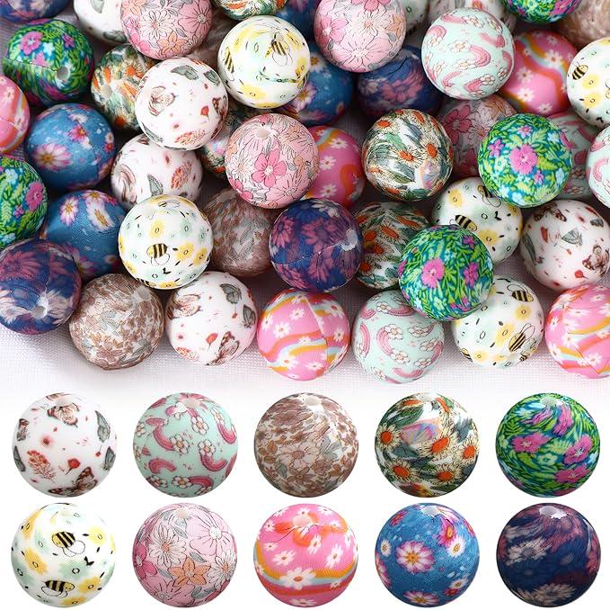 24 Beautiful Bead Crafts for Kids 21 Silicone Beads Kit for DIY Spring Crafts 60PCS Floral Print Bracelet…