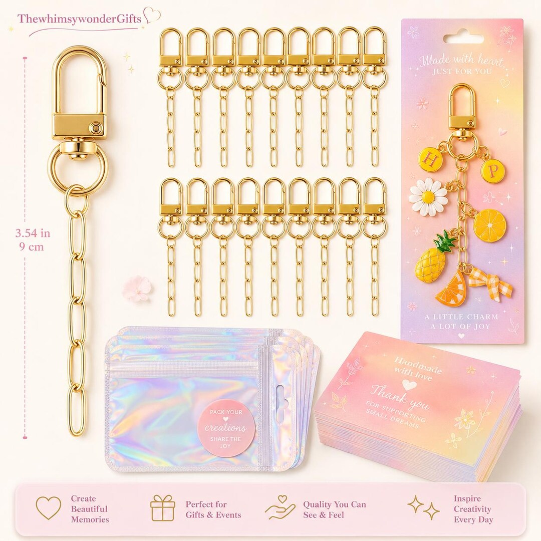 25 Set Paperclip Keychain Kit | DIY Bag Charms Clips Chains Cards Pouch ...