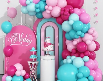 Hot Pink Teal Blue Balloon Arch Kit | Rose Red Pastel Pink Turquoise Garland | Birthday Baby Shower Wedding Anniversary Decorations