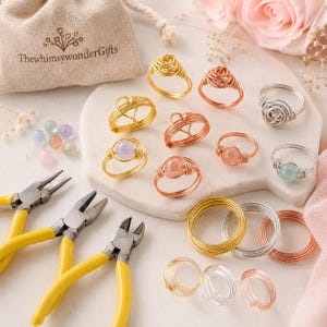 Wire Wrapped Ring Making Kit – 3-Color Wire, Gem Beads & Tools for 12 DIY Rings