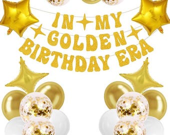 Golden Birthday Party Kit | "In My Golden Era" Banner, Star Balloons, Gold Decor