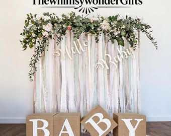 Rustic Burlap Baby Blocks | Gender Neutral Shower Decor, Centerpiece Party Accent