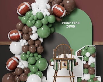 Football Balloon Garland Arch Kit | 131 Pcs Sage Green and Coffee Brown Balloons with Football Foil | Super Bowl Rugby Touchdown Party Decor