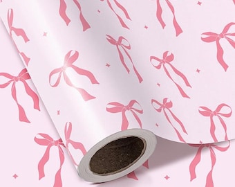 Pink Bow Wrapping Paper | Mini Roll Gift Wrap (17in x 16.5ft)