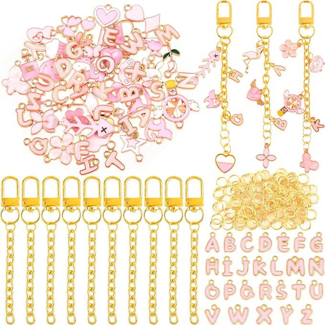 Pink Keychains Pink Keychain Making Kit | 166 PCS DIY Craft Charms, Chains, Clips, Lip ...